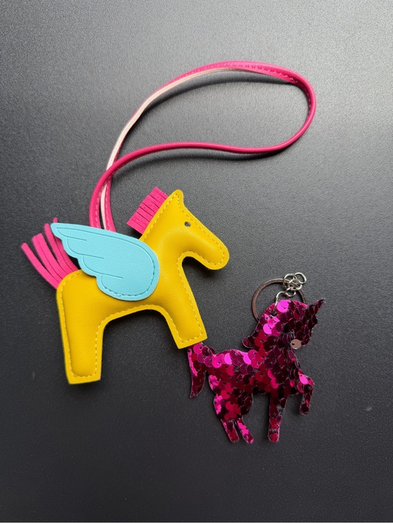Handbags - Yellow Winged Unicorn Bag Charm & Pink Sequin Unicorn Keychain Bundle Set